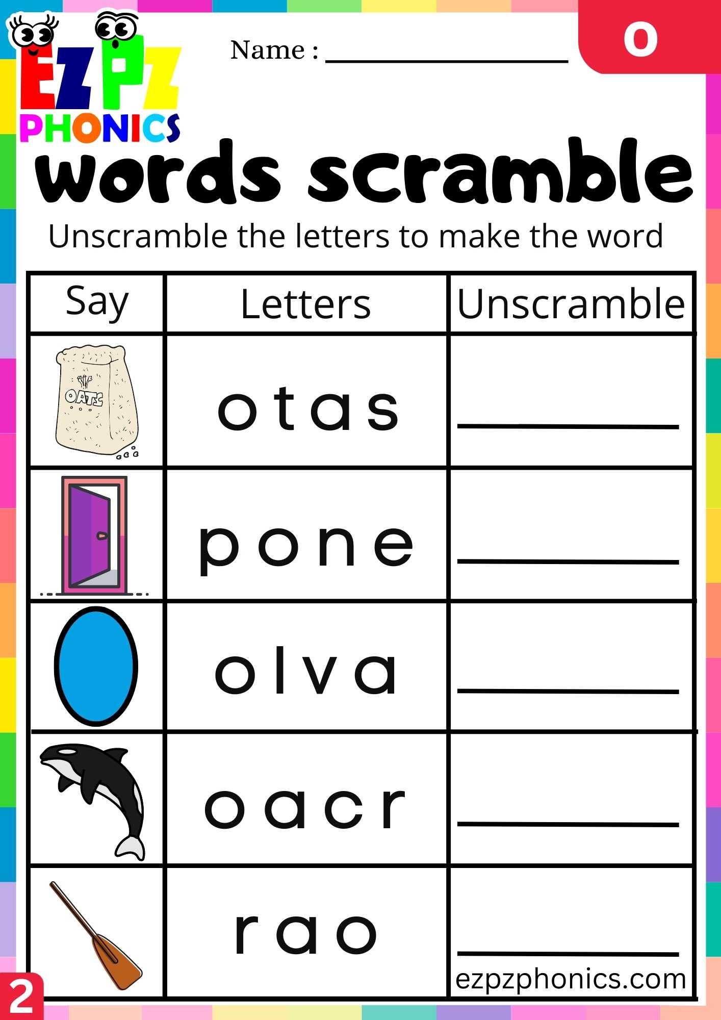 Group2 Letter O Words Scramble Beginning Sounds Worksheet